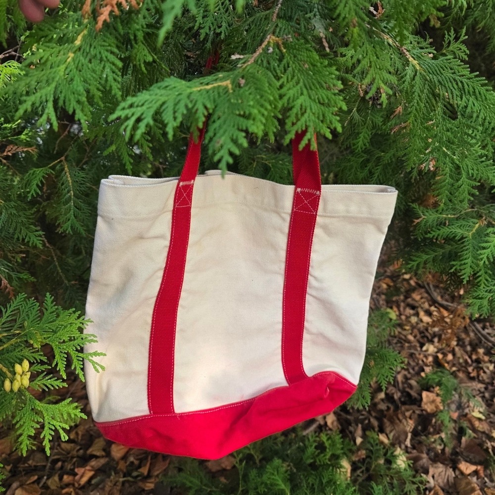 Vintage Disney Canvas Tote Bag Embroidered Logo 13x12x8 Red Cream Cotton Snap - Picture 3 of 10